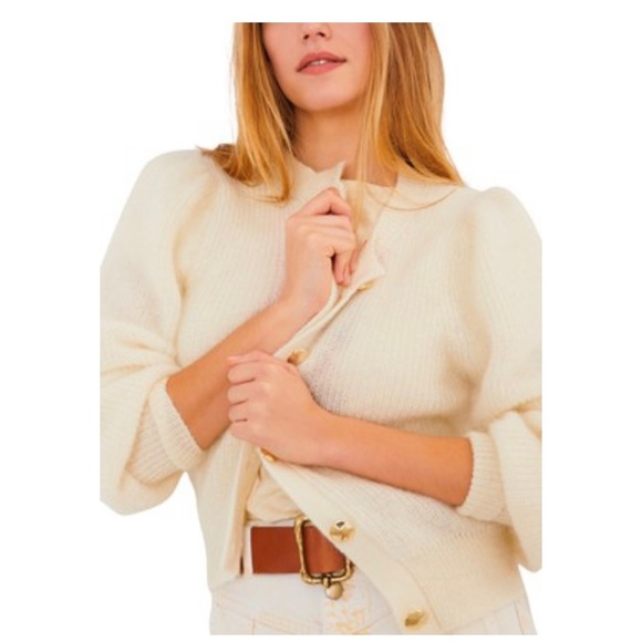 BASH BA&SH  Bayler Lady Cardigan Puff Sleeve Cardigan Statement Buttons Sezane - Picture 2 of 13